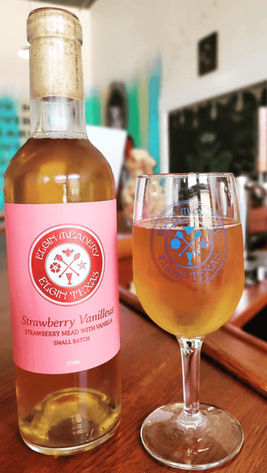 A bottle of strawberry vanilla mead from Elgin Meadery.