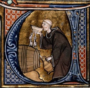 medieval painting of monk drinking mead